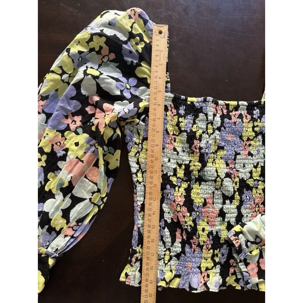 Free People Ariana Blouse Smocked Floral Retro Combo Size S Womens NEW W/out Tag